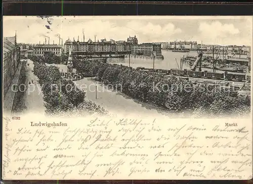 Ludwigshafen Rhein Markt Monument Schiffe Eisenbahn Kat. Ludwigshafen am Rhein