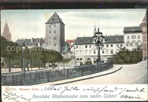 Mainz Rhein Eiserner Turm Neujahrskarte / Mainz Rhein /Mainz Stadtkreis