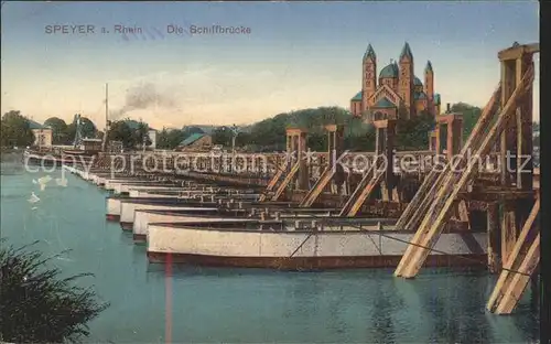 Speyer Rhein Schiffbruecke mit Dom Kat. Speyer