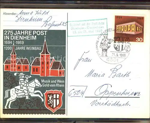 Dienheim 275 Jahre Post 1200 Jahre Weinbau Wappen Rheingold Jubilaeum Kat. Dienheim