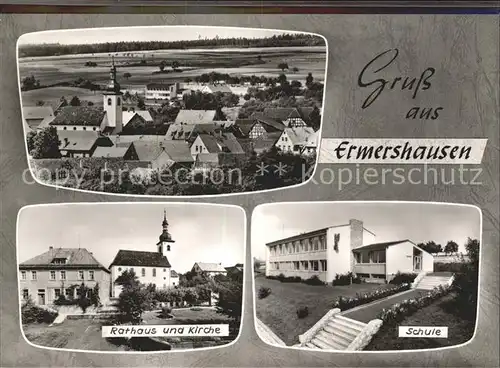 Ermershausen Unterfranken Ortsansicht mit Kirche Rathaus Kirche Schule Bromsilber Kat. Ermershausen