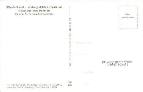 Bernau Schwarzwald Gasthaus Pension Bernauer Hof Fliegeraufnahme Kat. Bernau im Schwarzwald