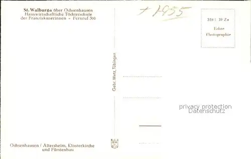 Ochsenhausen St. Walburga Hauswirtschaftschule der Franziskanerinnen Kat. Ochsenhausen