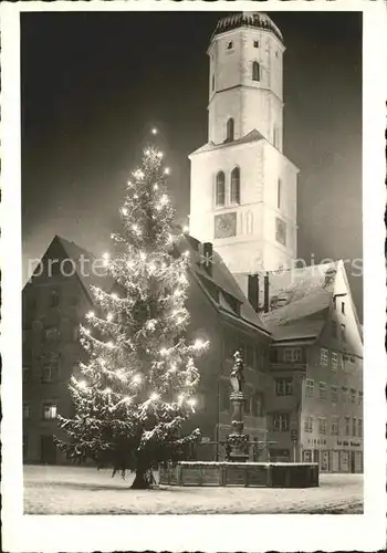 Biberach Riss Marktplatz bei Nacht Weihnachtskarte Tannenbaum beleuchtet Kat. Biberach an der Riss