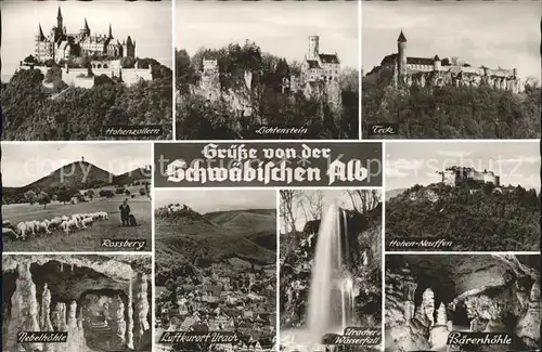 Bad Urach Burg Hohenzollern Schloss Lichtenstein Teck Rossberg Schafherde Hoehle Wasserfall Hohen Neuffen Schwaebische Alb Kat. Bad Urach