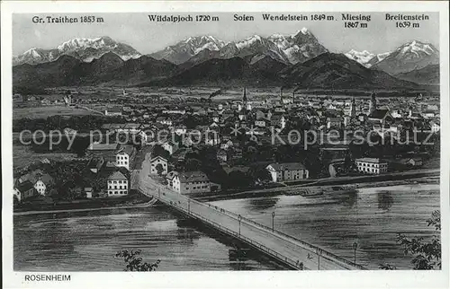 Rosenheim Bayern Gesamtansicht mit Alpenpanorama Inn Bruecke Kat. Rosenheim