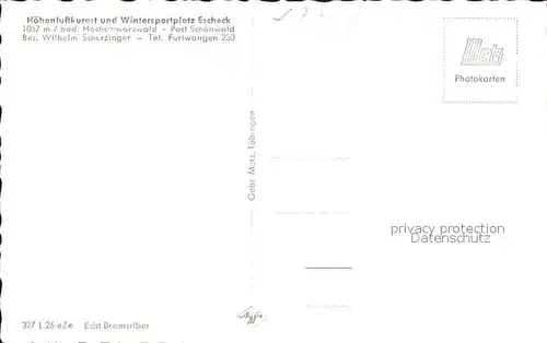 Escheck Sehenswuerdigkeiten Simonswaelder Tal Kandelgebiet Schwarzwald Landkarte Bromsilber Kat. Schoenwald im Schwarzwald