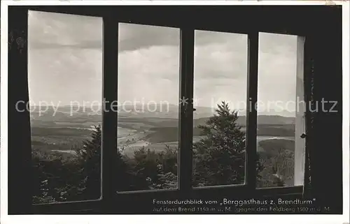 Furtwangen Fensterdurchblick vom Berggasthaus zum Brendturm auf dem Brend gegen den Feldberg Kat. Furtwangen im Schwarzwald