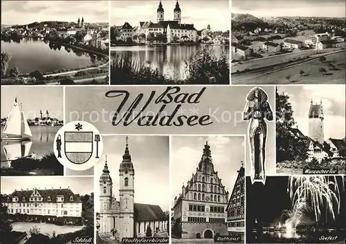 Bad Waldsee Stadtsee Pfarrkirche St Peter Wurzacher Tor Seefest Rathaus Schloss Wappen Bromsilber Kat. Bad Waldsee