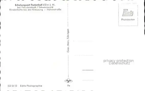 Frutenhof Rindenhuette Hoehenstrasse Waldpartie Erholungsort Schwarzwald Kat. Freudenstadt