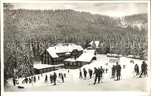 Ruhestein Wintersportplatz Skifahrer Hotel Kurhaus Sommer und Winterkurort Schwarzwaldhochstrasse Kat. Baiersbronn