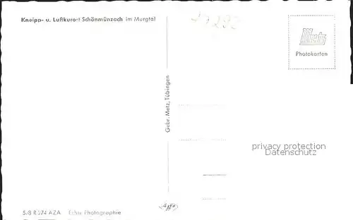 Schoenmuenzach Kneipp und Luftkurort im Murgtal Schwarzwald Kat. Baiersbronn