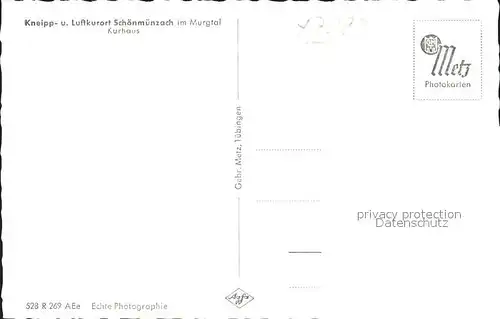 Schoenmuenzach Kurhaus Kneipp und Luftkurort Murgtal Schwarzwald Kat. Baiersbronn