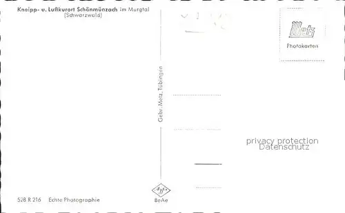 Schoenmuenzach Kneipp und Luftkurort Murgtal Schwarzwald Kat. Baiersbronn