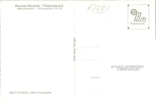 Schoenmuenzach Pension Elisabeth Kneipp und Luftkurort Murgtal Schwarzwald Kat. Baiersbronn