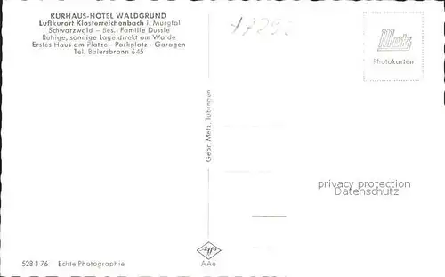 Klosterreichenbach Kurhaus Hotel Waldgrund Kat. Baiersbronn