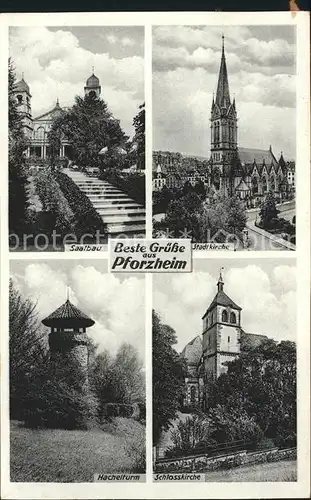 Pforzheim Stadtkirche Saalbau Hochelturm Schlosskirche Kat. Pforzheim