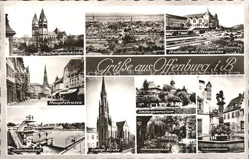 Offenburg Stadthalle Steingarten Fischmarktbrunnen Schwimmbad Kat. Offenburg