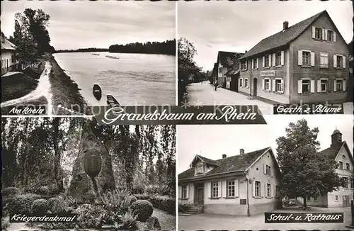 Grauelsbaum Rhein Gasthaus z. Blume Schul  Rathaus Kriegerdenkmal Kat. Lichtenau