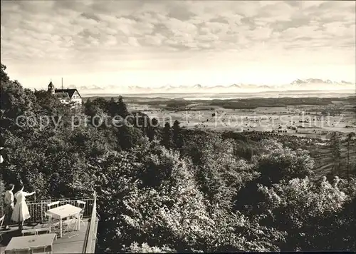 Heiligenberg Baden Blick Hotelterrasse Schloss Bodensee Schweizer Alpen Kat. Heiligenberg