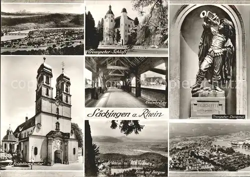 Bad Saeckingen Bergsee Trompeter Schloss Denkmal Fridolinmuenster Rheinbruecke Kat. Bad Saeckingen