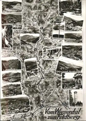 Wieden Schwarzwald Landkarte vom Wiesental bis Feldberg Gasthof zum Hirchen Kat. Wieden
