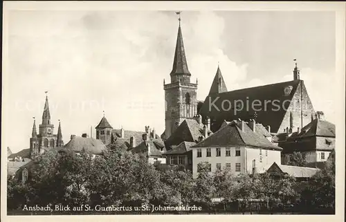 Ansbach Mittelfranken Blick St. Gumbertus St. Johanneskirche Kat. Ansbach