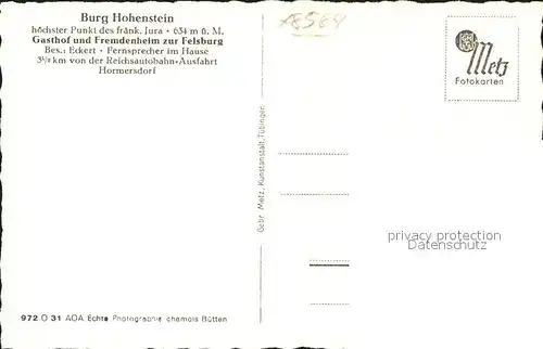 Rupprechtstegen Burg Hohenstein Kat. Hartenstein