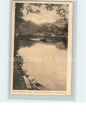 Bad Muenster Stein Ebernburg Blick vom Huttental auf die Ebernburg Boot See / Bad Muenster am Stein-Ebernburg /Bad Kreuznach LKR