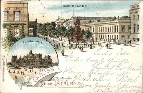 Berlin Unter den Linden Reichstagsgebaeude Litho Kat. Berlin