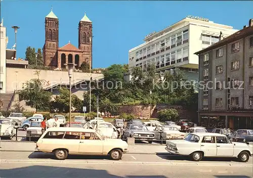 Pirmasens Rathausplatz mit Priminuskirche Autos Kat. Pirmasens