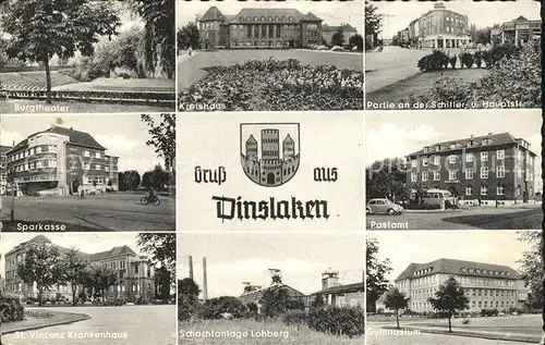 Dinslaken Burgtheater Kreishaus Sparkasse Postamt Krankenhaus Schachtanlage Lohberg Gymnasium Kat. Dinslaken