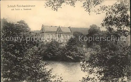 Reinhardsbrunn Schloss mit Teich und Denkmal Kat. Friedrichroda