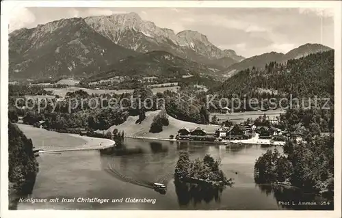 Koenigsee Berchtesgaden mit Insel Christlieger und Untersberg Kat. Berchtesgaden