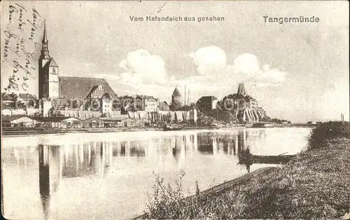 Tangermuende Blick vom Hafendeich Kirche Kat. Tangermuende