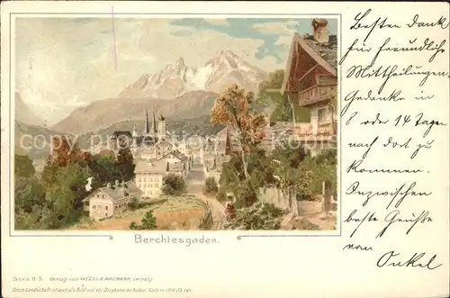 Berchtesgaden Dorfpartie mit Watzmann Kat. Berchtesgaden