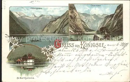 Koenigsee Berchtesgaden mit Obersee und St Bartholomae Kat. Berchtesgaden