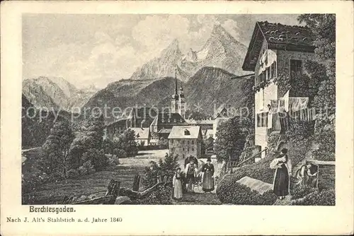 Berchtesgaden Dorfpartie Stahlstich Kat. Berchtesgaden