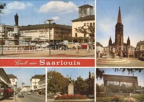 Saarlouis Marktplatz Brunnen Kirche Strassenpartie Denkmal Kat. Saarlouis