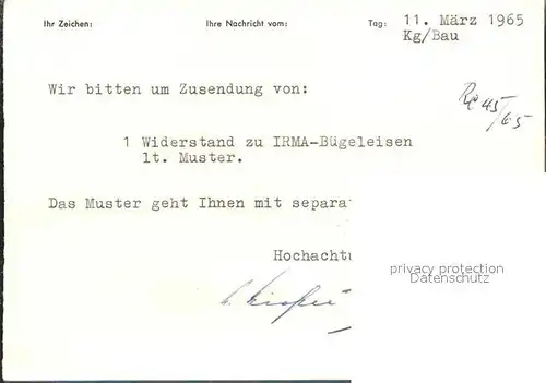 Dillingen Saar Fa. Eisen Kiefer KG Bestellkarte Kat. Dillingen