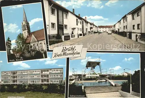 Bruehl Baden Kath. Kirche Richard Wagner Strasse Schwimmbad Schiller Schule Kat. Bruehl