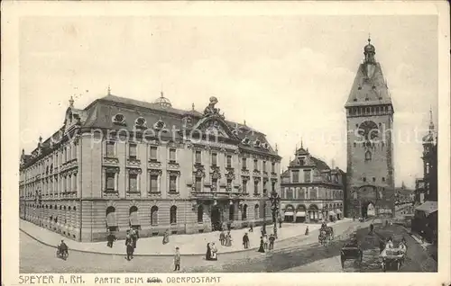 Speyer Rhein Oberpostamt Pferdebahn  Kat. Speyer