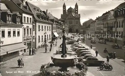 Speyer Rhein Blick Dom Brunnen Strassenansicht Kat. Speyer