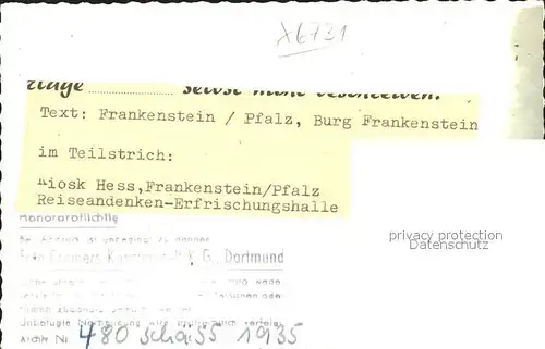 Frankenstein Pfalz Burgruine Kat. Frankenstein