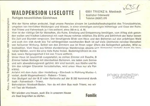 Trienz Waldpension Liselotte Terrasse Speisesaal  Kat. Fahrenbach
