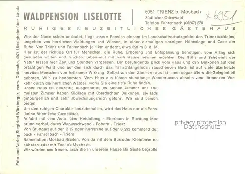 Trienz Waldpension Liselotte Terrasse Speisesaal Kat. Fahrenbach