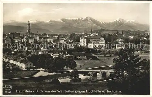 Traunstein Oberbayern Blick v. d. Weinleiten gegen Hochfelln Hochgern Kat. Traunstein