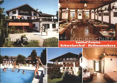 Hellmannsberg Waging See Gasthof Pension Schweizerhof Schwimmbad Speisesaal Zimmer Kat. Wonneberg