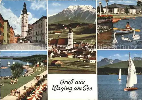 Waging See Marktplatz Untersberg Strandkurhaus Strandpromenade Segelboote Kat. Waging a.See