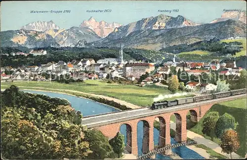 Traunstein Oberbayern Eisenbahnbruecke Watzmann Kat. Traunstein